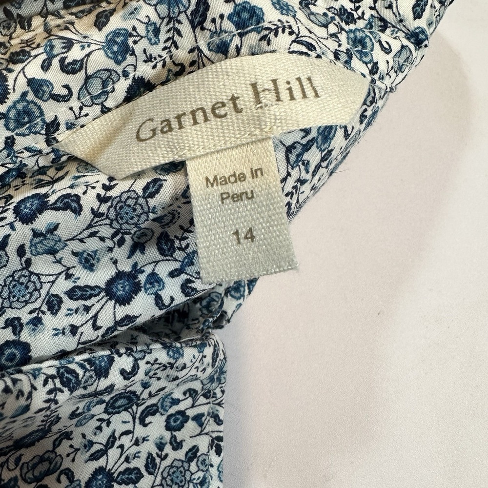 Garnet Hill Organic Pima Cotton Floral Button Front Shirt Womens Size 14 Blue - Picture 4 of 10